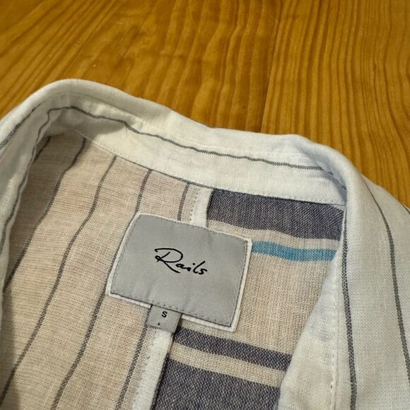 Rails Finley Shirt Mixed Agean Blue Stripe Linen Blend Women’s SIZE SMALL - Picture 7 of 14